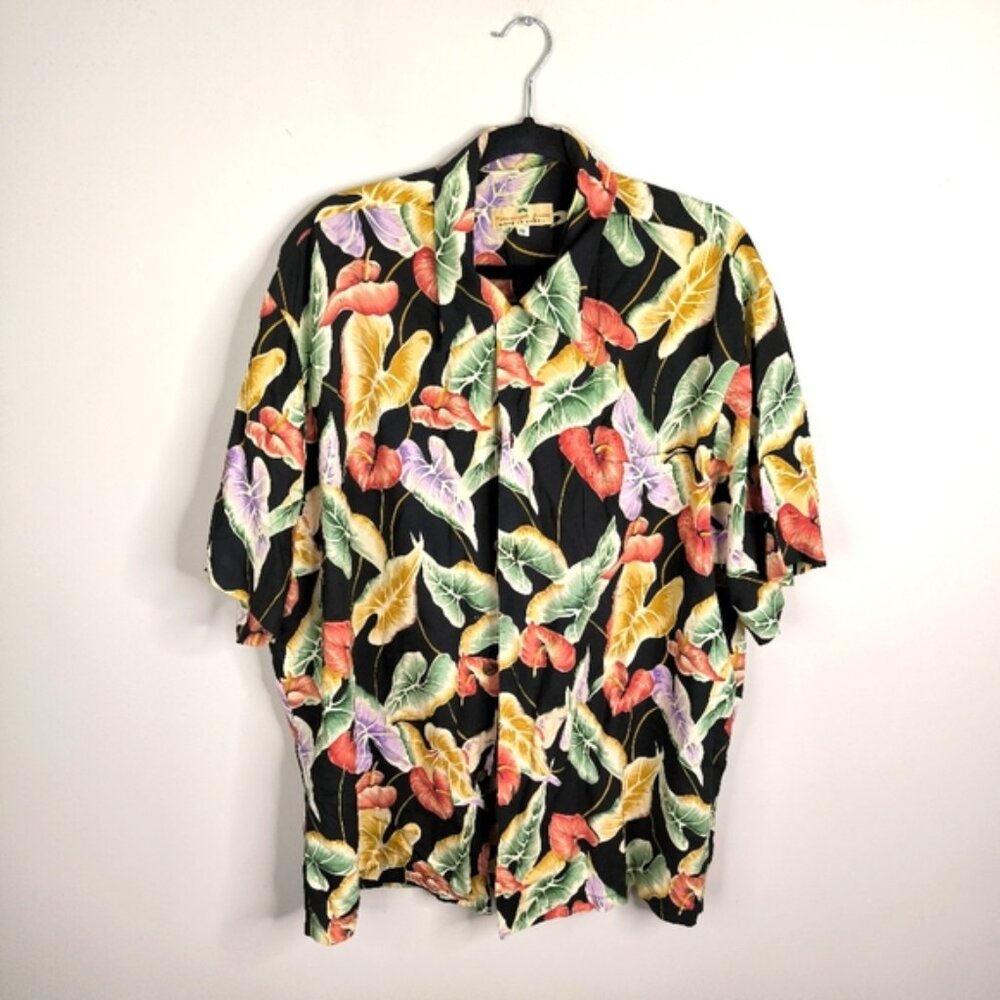 Vintage Hawaii Hawaiian Resort Beach Coastal Tropical Floral Dress Shirt XL